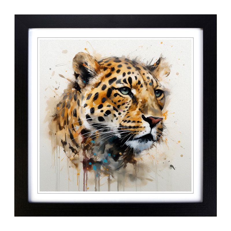 Leopard Gestural Art No.1 - Single Picture Frame Print on Wood, Black