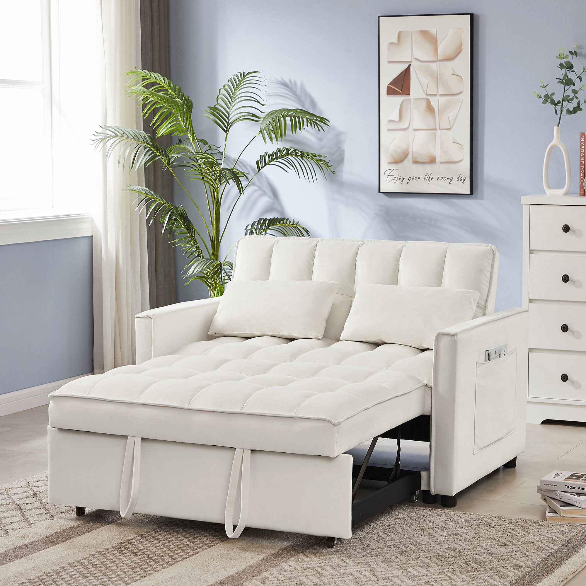 Hudson Bouclé Click Clack Sofa Bed - Off White, DUSK