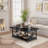 Faux Marble Top Rectangular Coffee Table With Black Metal Frame, 2 Tier Coffee Table With Storage Shelf, Rectangular Center Table For Living Room Modern Style For Living Room, Office, Balcony-922889885