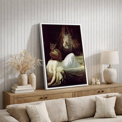Gothic Nightmare Demon Horse and Sleeping Woman Artwork, Dark Fantasy Horror Pictures, Framed Canvas Giclee Print Wall Art