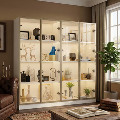 Ouimet 63" Wide 4 Glass Door Display Case with Adjustable LED Light
