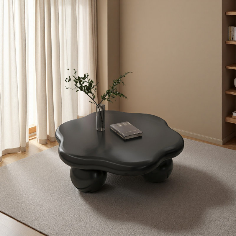 Table basse de 35 po en forme de nuage, table basse minimaliste moderne en forme de pétale avec pieds sphériques, table de salon peu encombrante pour les petits appartements