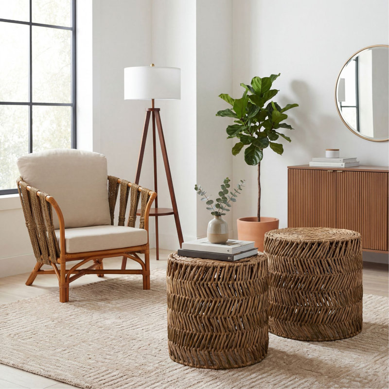 Zander 2-Piece Wicker Drum Nesting Table Set