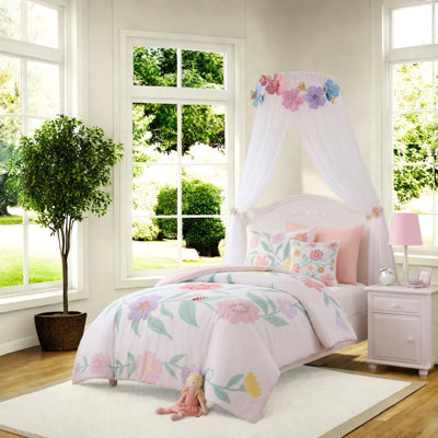 Ensembles de literie à motif floral, ensemble d'édredon simple en microfibre rose TG