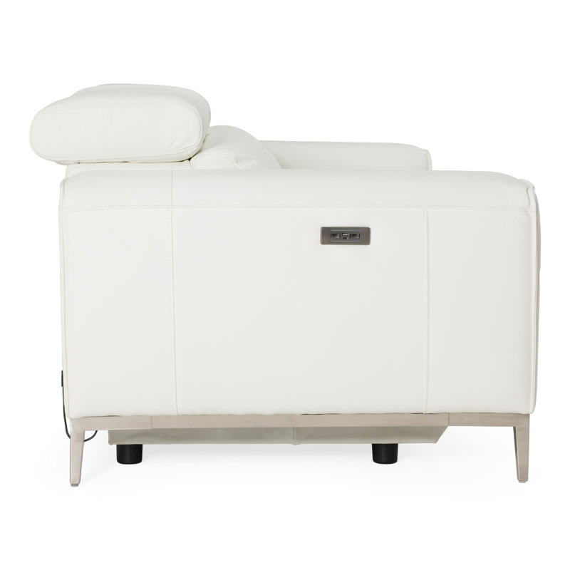 Carey - Modern White Leather Sofa W/ 2 Recliners