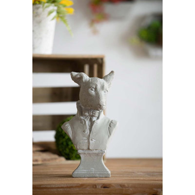 10.5"H Grey Cement Dog Bust Accent