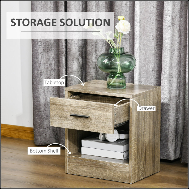 Table d'appoint, petite table de bout avec tablette de rangement et tiroir, table de chevet moderne pour la chambre à coucher