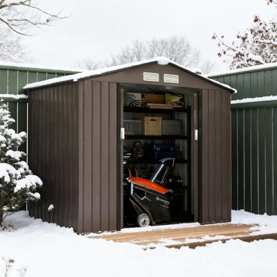 L 83,75 po x l 51,25 po H 72,75 po brun bâtiment de rangement extérieur pour le rangement des outils de jardin, articles d'entretien de la pelouse et accessoires de piscine, avec portes verrouillables bonne ventilation
