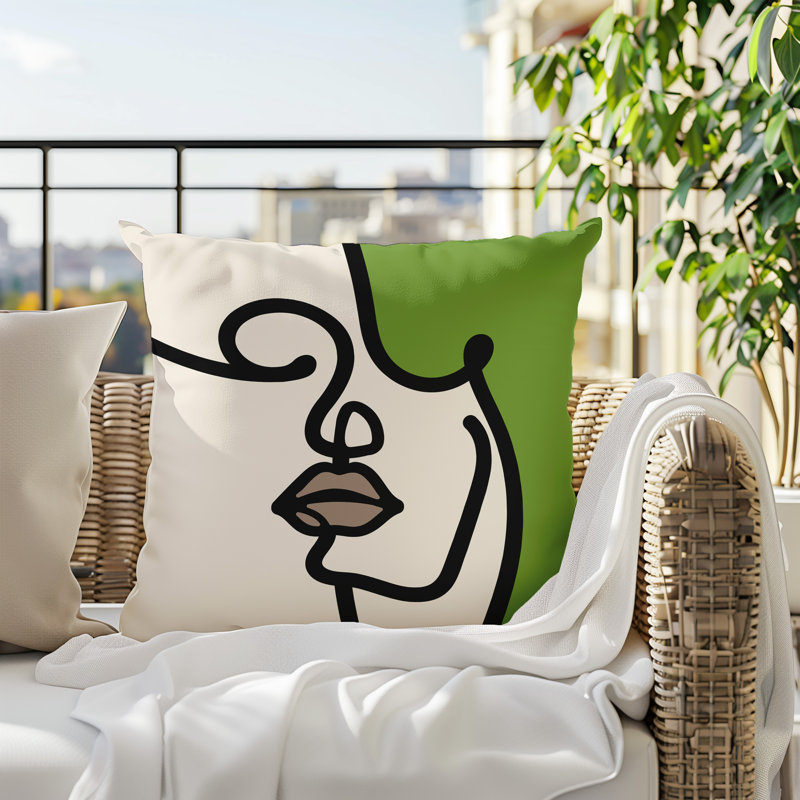 Vie Abstract Reversible Indoor/Outdoor Square Pillow, 19"H x 19"W, Chartreuse