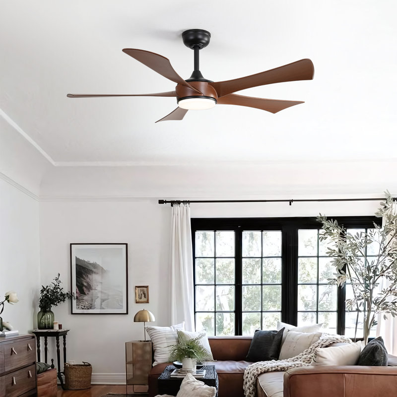 Ventilateur de plafond d'intérieur à 5 pales avec télécommande DEL et lumière DEL Damecia, Brun