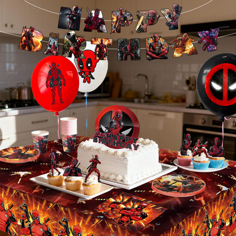 Deadpool Party Supplies,98 Pcs Deadpool Birthday Decorations