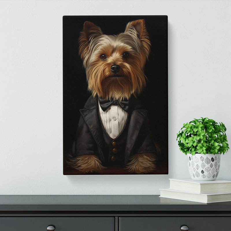 Yorkshire Terrier in a Suit Painting No.3 - Wrapped Canvas, 60cm H x 40cm W x 3cm D