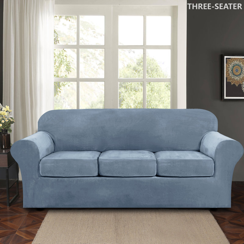 Housse pour canapé à coussins carrés/rectangulaires, Bleu-gris