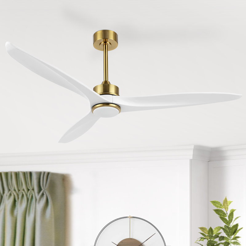 Ventilateur de plafond à DEL à 3 pales en bois massif avec ensemble d'éclairage et télécommande Antinisha, Chêne blanc