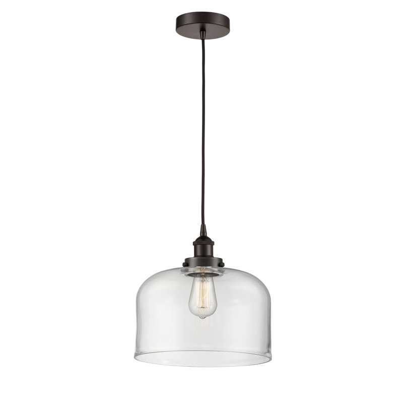 Luminaire suspendu en forme de cloche à 1 lumière Bostonia, Transparent, H 11,75 po x l 12 po x P 12 po, Bronze huilé