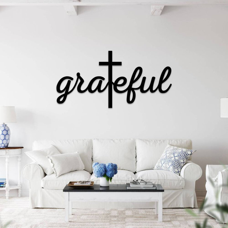 Art mural en métal Grateful Cross Script, Noir, H 12 po x l 24 po x P 1 po