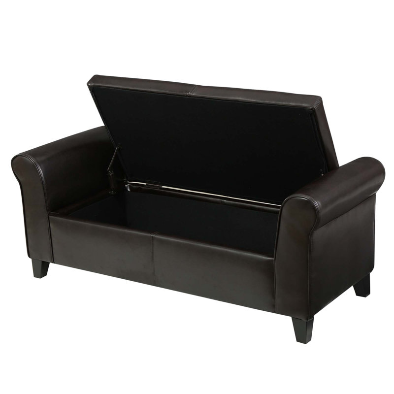 Aisyah Upholstered Storage Bench, Brown Faux Leather 