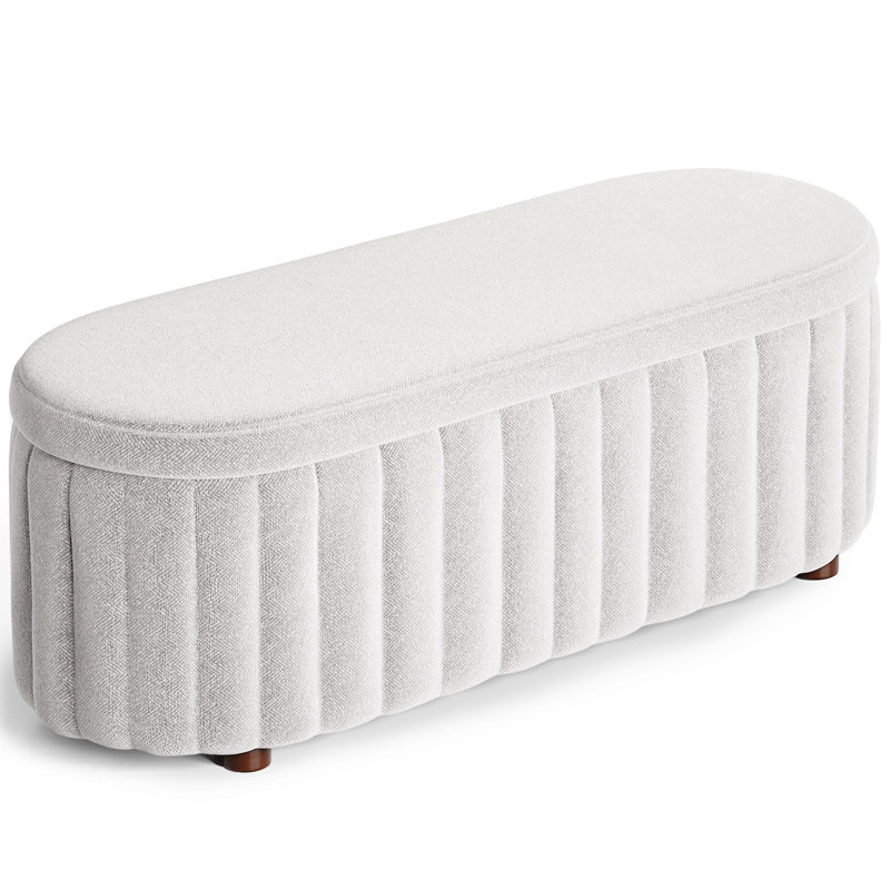 Tarsus Linen Upholstered Storage Bench, Light Beige