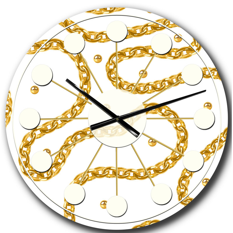 Collier chaîne dorée - horloge murale moderne Mid-Century, Grand