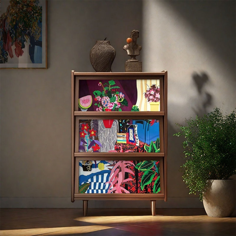 Three Door Storage Cabinet with Pine Top