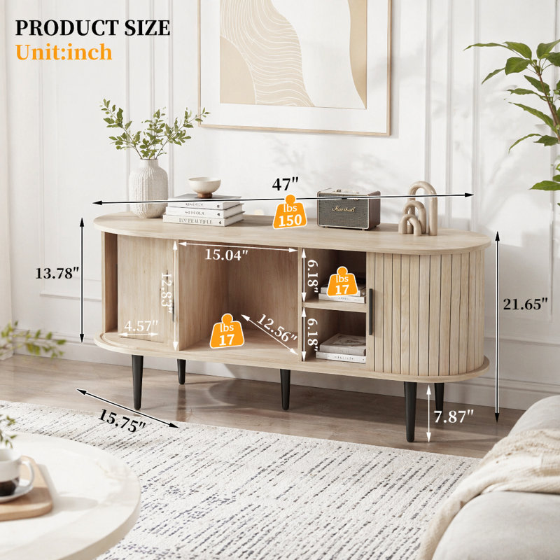 Meuble télé 47 po avec armoire moderne, Bois naturel