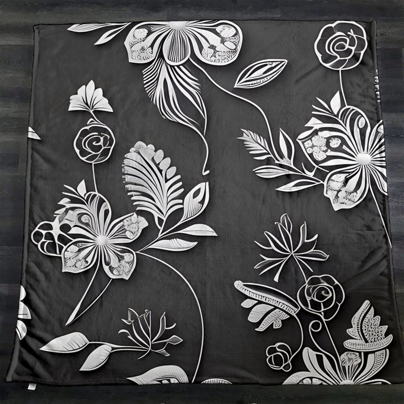 Jeté Ridgley, L 51 po x L 60 po, Floral / abstrait, Gris / blanc