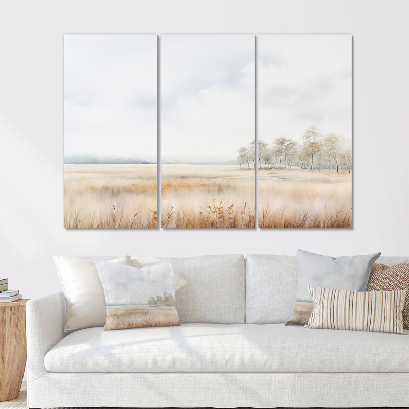 «Meadow Scenery Minimalisme», ensemble d'art mural prairie, Toile tendue, H 40 po x l 60 po x P 1 po