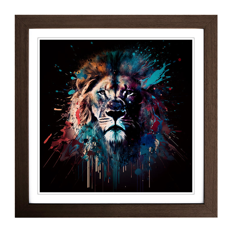 Lion - Single Picture Frame Print on Wood, Walnut