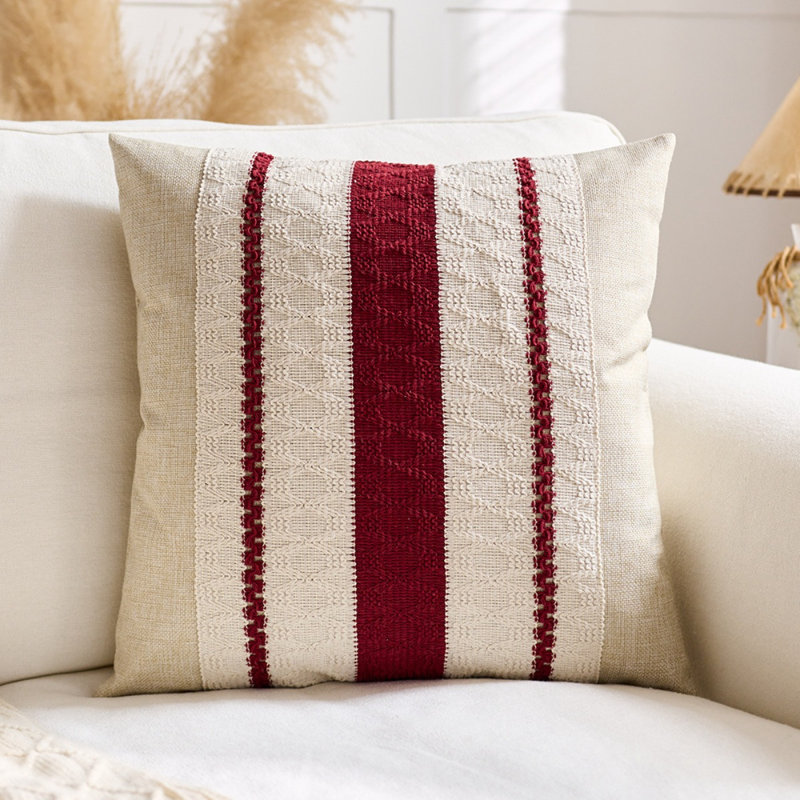 Housses de coussin décoratives à rayures bohèmes 18 x 18 pouces, Rayures bourgogne