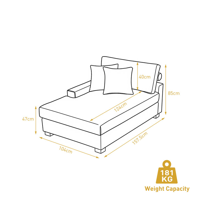 Upholstered Chaise Lounge, Left Hand Facing