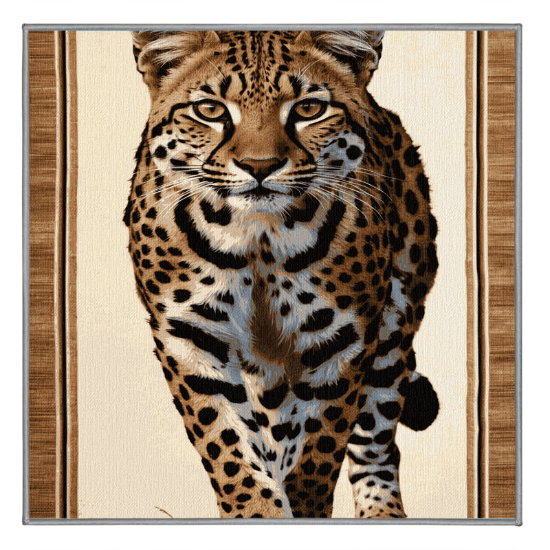 Washable African Wild Cat Wildlife Area Rug, Square 6'