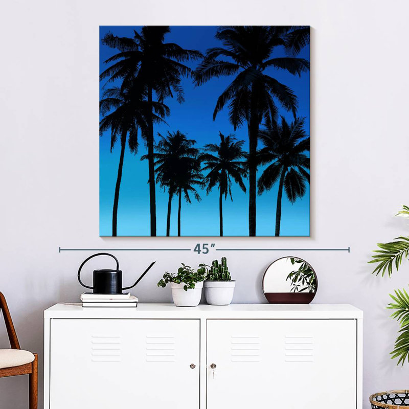 Gillard Palms noir sur bleu I, H 33 po x l 33 po