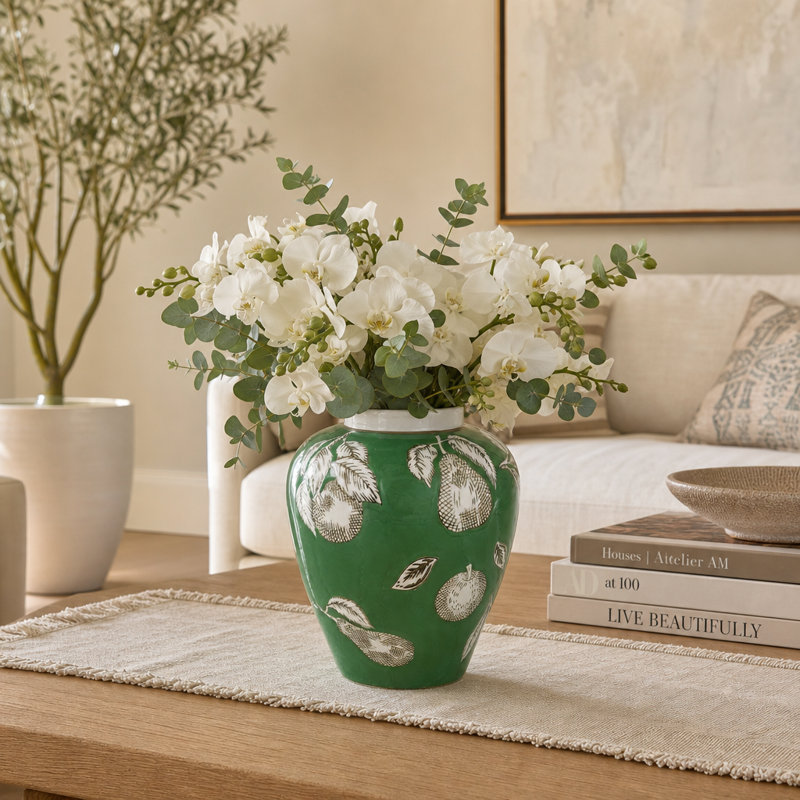 Vase en céramique pour table basse Traditional Chinoiserie, Vert