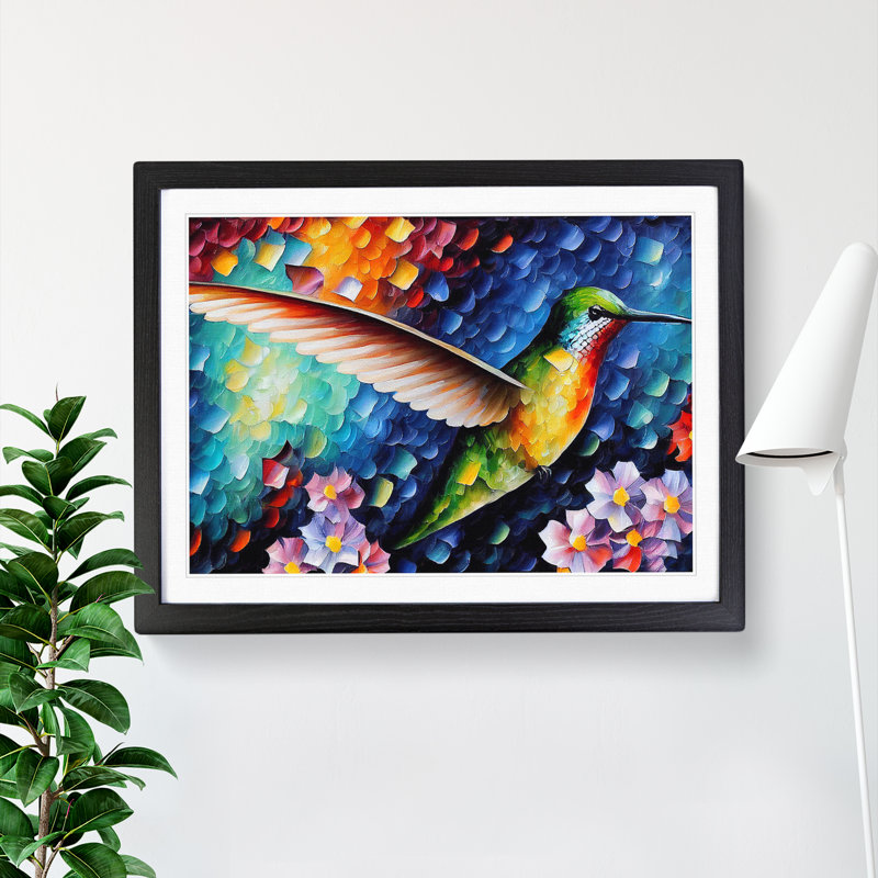 Hummingbird Vol.4 Abstract 1 Piece Single Picture Frame Painting, 34cm H x 46cm W x 2cm D, Black