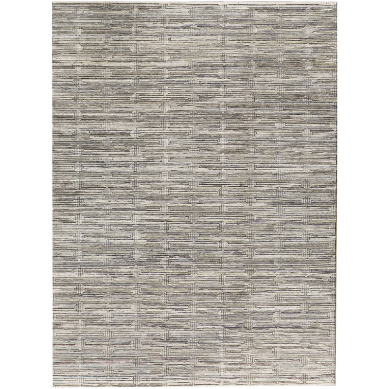 Tapis noir et ivoire de haute qualité noué à la main