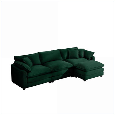 Sofas 3-Seater L-Shaped with Footrest, Classic Modern Sage Green Corduroy for Small Living Rooms | Sage Green | Corduroy