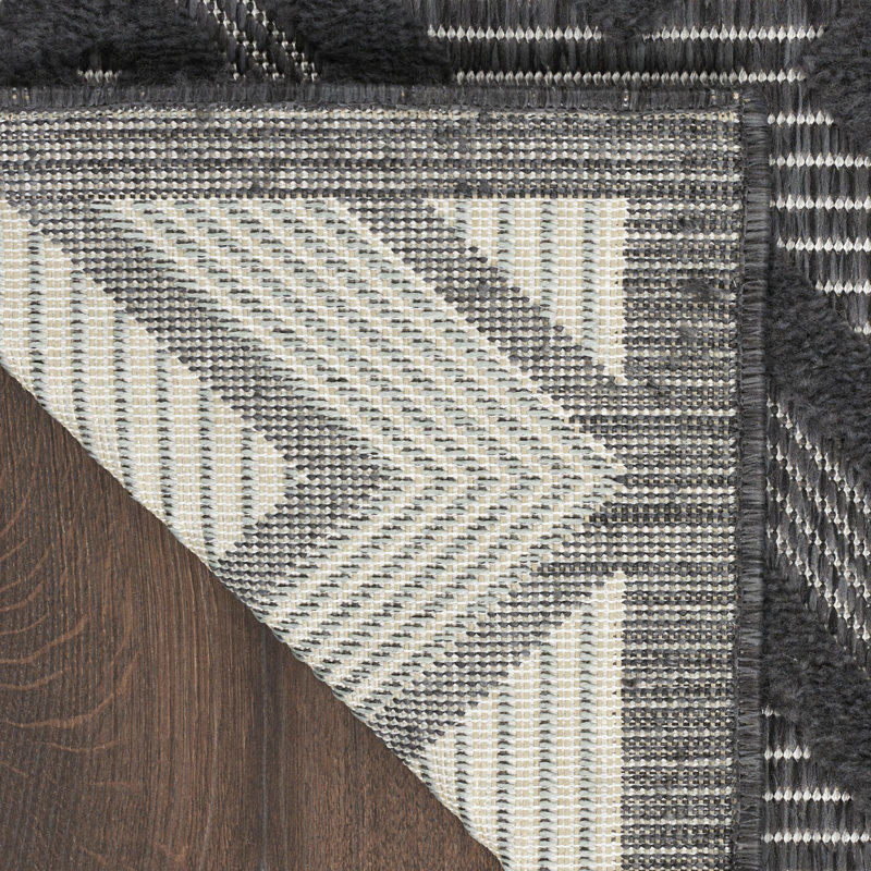 Foundry Select Versatile Diamond Charcoal/Black Indoor/Outdoor Area Rug, Rectangle 9' x 12'