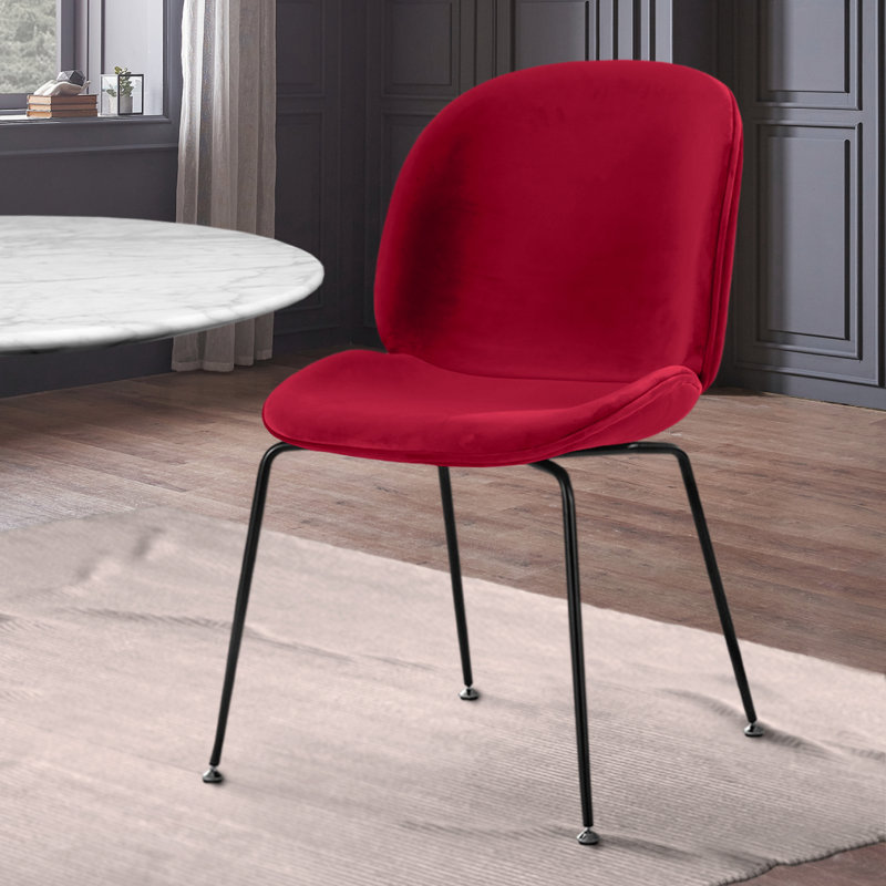Anitra 45cm H Velvet Upholstered Metal Upholstered Back Side Chair, Red