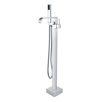 Robinet de baignoire autoportant à poignée simple avec douche à main en chrome