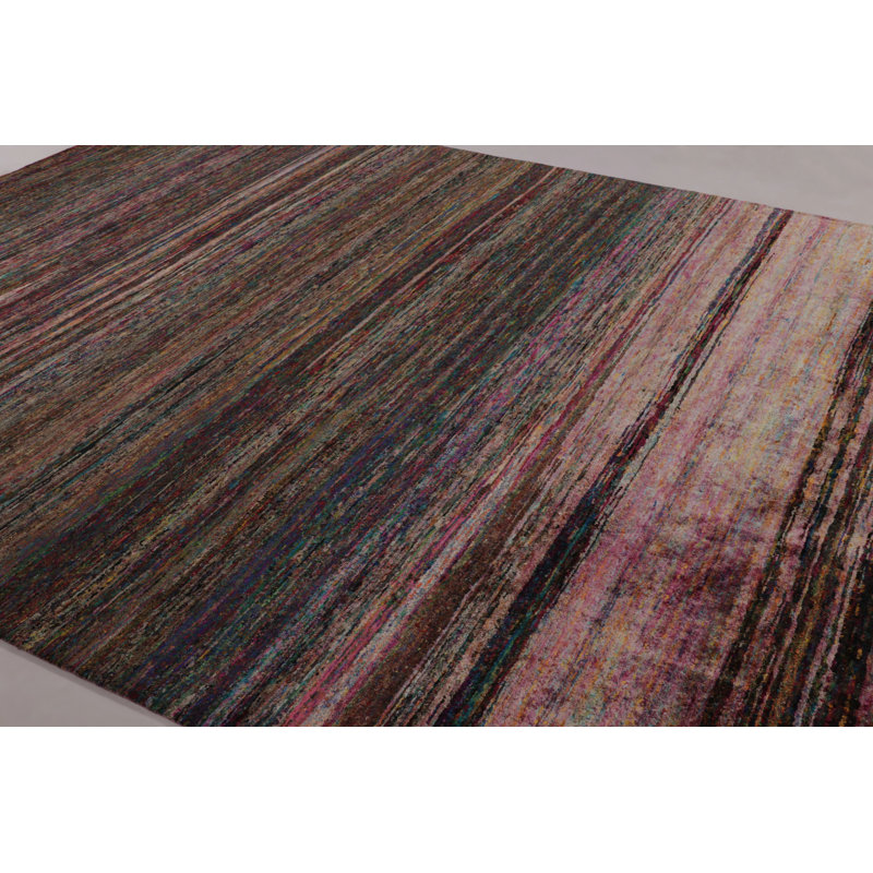 Rug & Kilim’S Modern Textural Rug, Vibrant Polychromatic Striae Over Pink Tones