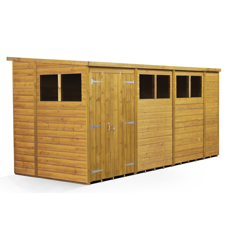 Modular Pent Garden Shed 14X6   Double Door Windows