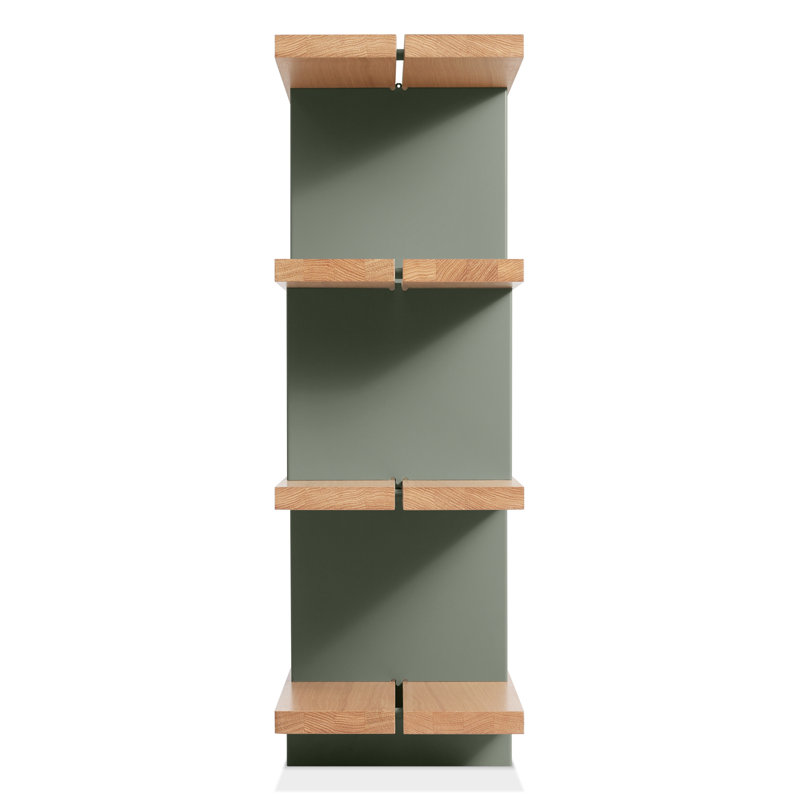 Happy Day Bookcase, White Oak/Gray Green, (4 Shelves) 41" H x 81" W x 14" D
