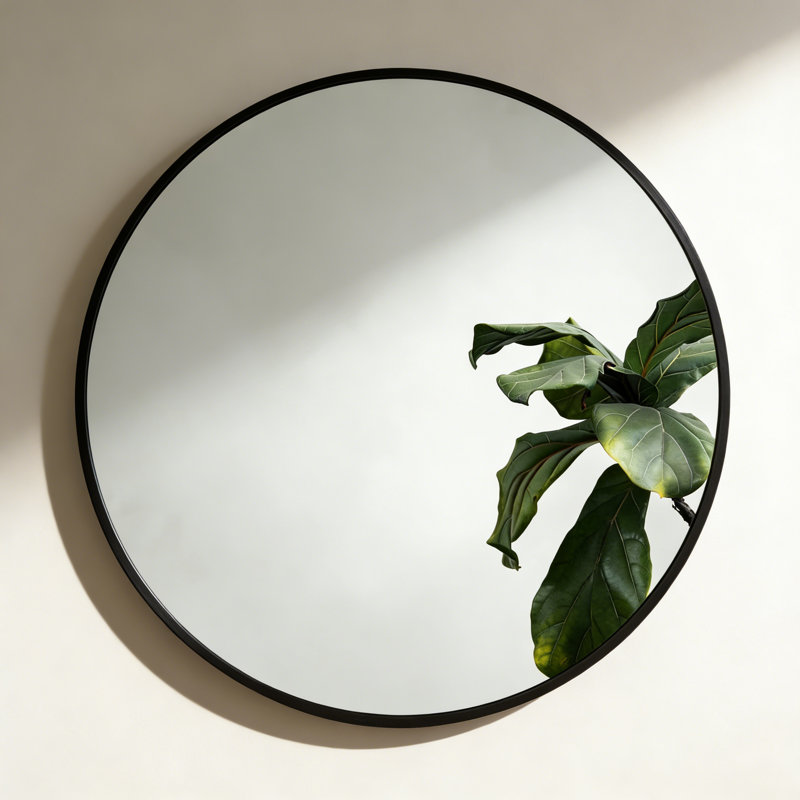 Nehan Oval Wall Mirror, 32" x 32", Matte Black