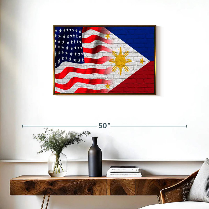 Drapeau des États-Unis et des Philippines, Cadre flottant doré, 31 po x 21 po