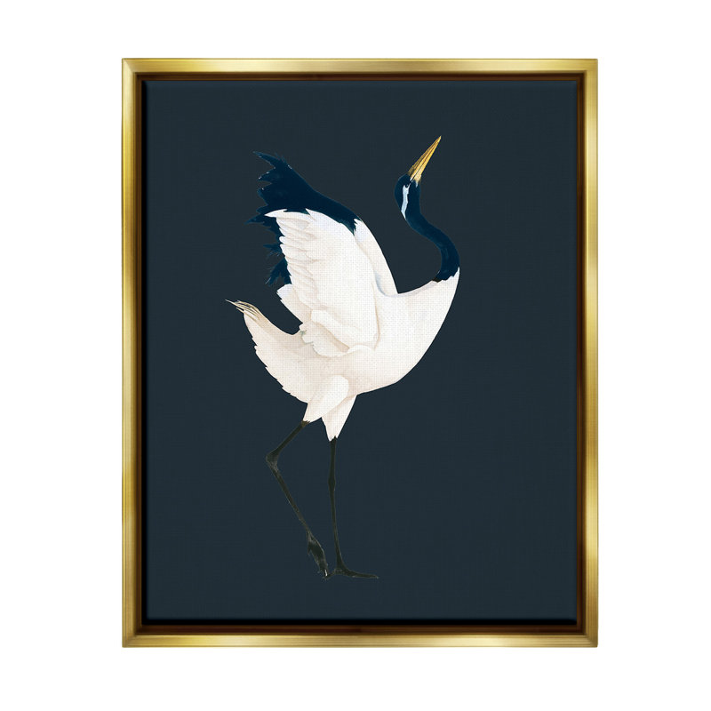 «Crane Bird Facing Right» par Grace Popp sur, Cadre flottant métallique doré, H 31 po x l 25 po