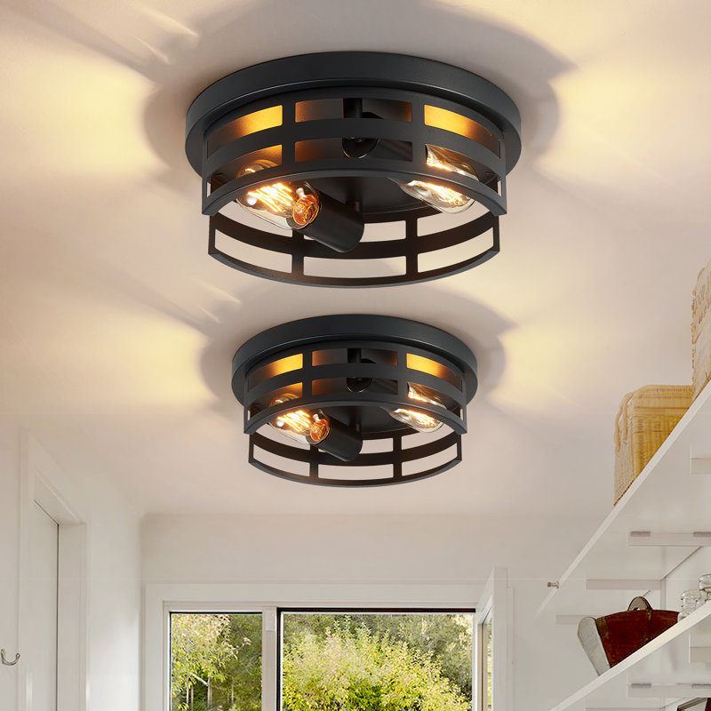 10.8 In. 2-light Farmhouse Black Flush Mount Ceiling Light  (2-pack)