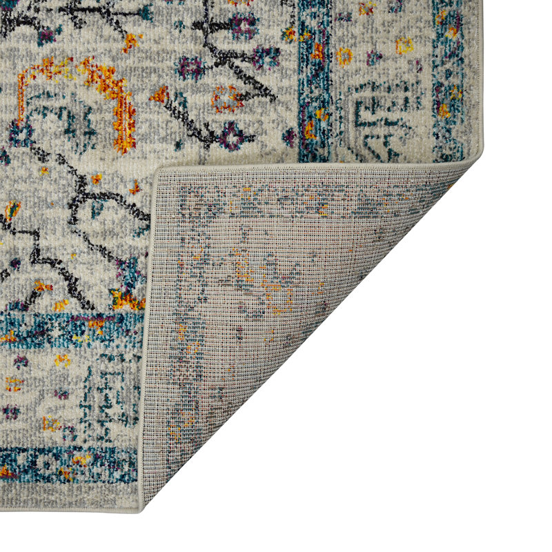 Tapis bleu / jaune Aleyssa, Rectangle 3 pi 3 po x 5 pi