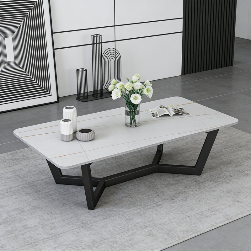 Table basse moderne et luxueuse, H 17,71 po x L 51,18 po x l 27,55 po, Blanc, Noir