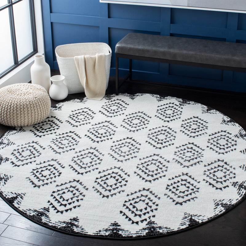 Tapis ivoire / noir Harlson Southwestern, Rond 6 pi 7 po