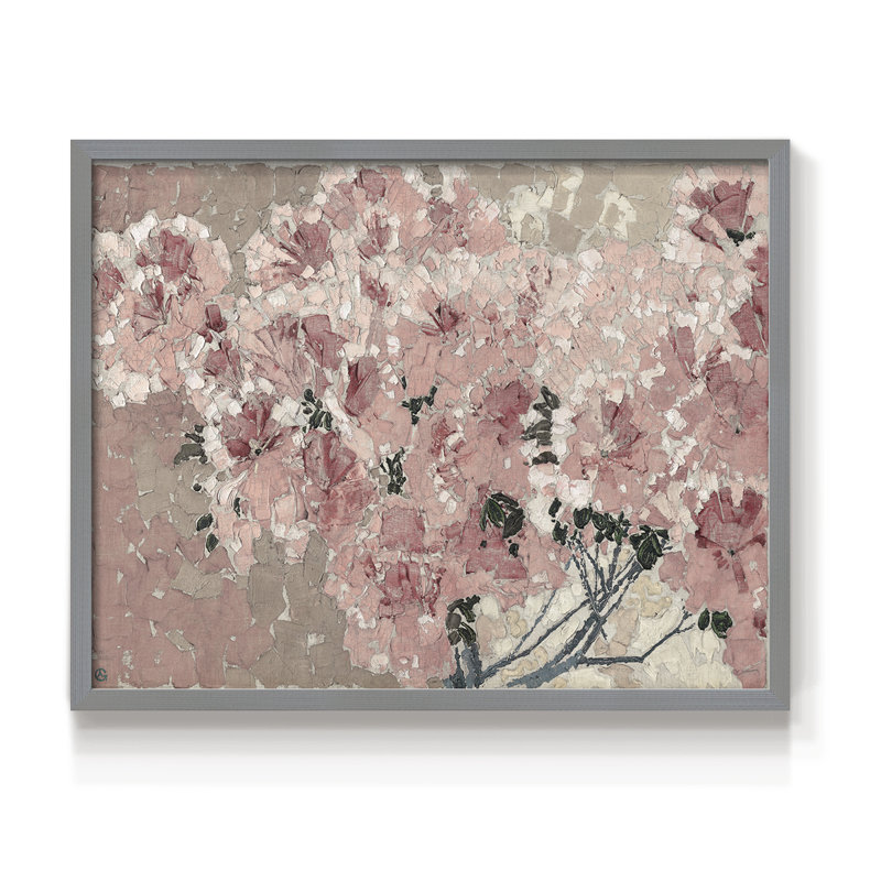 Motif floral rétro-V - reproduction encadrée, H 8 po x l 10 po, Gris